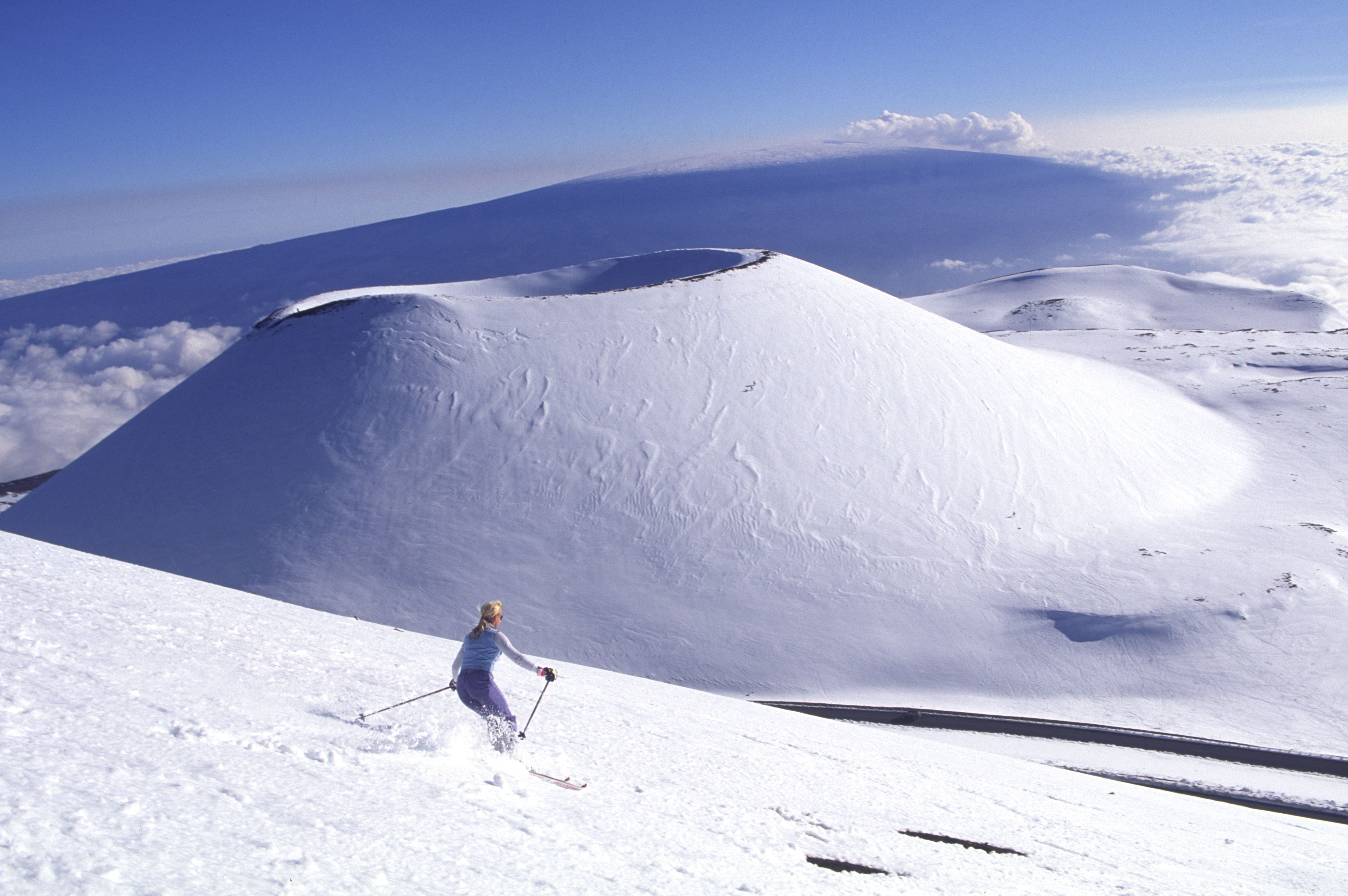 Skiing, Snow capped Mauna Kea, Island of Hawaii.